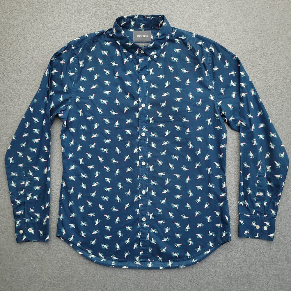 Bonobos Riviera Shirt Medium Slim Fit Cockatoo Bird Allover Print Button Up Mens